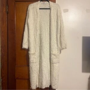Cozy White/Cream Fuzzy Long Eyelash Cardigan